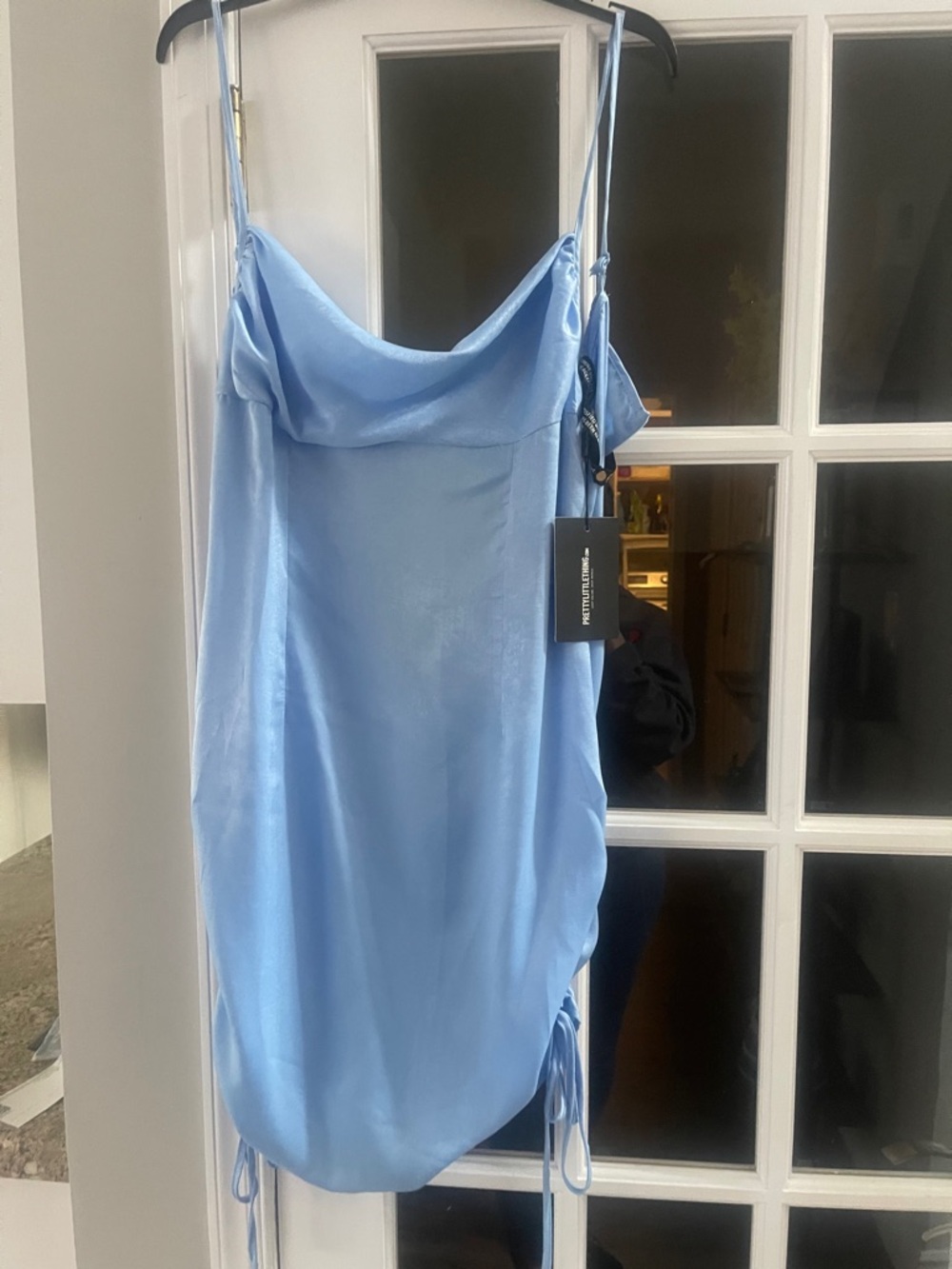 PrettyLittleThing Baby Blue Satin Slip Dress